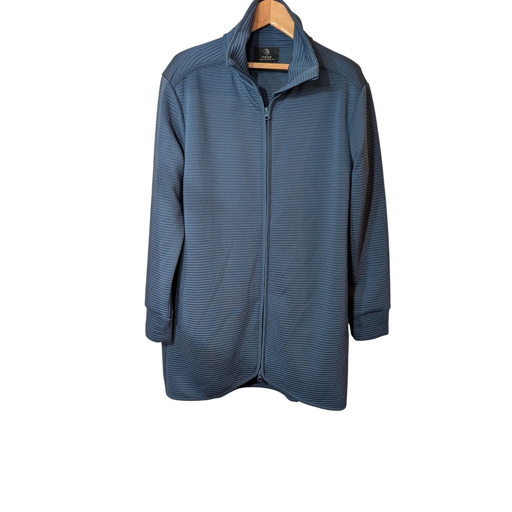 MPG Mondetta Performance Gear Blue Gray Ribbed Longline Full Zip Jacket Large